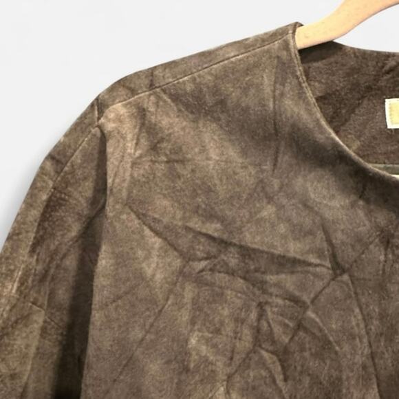 Vintage Y2K Brown Suede Cropped Jacket French Girl 90s Minimalist Chic Size 4 - Picture 6 of 10